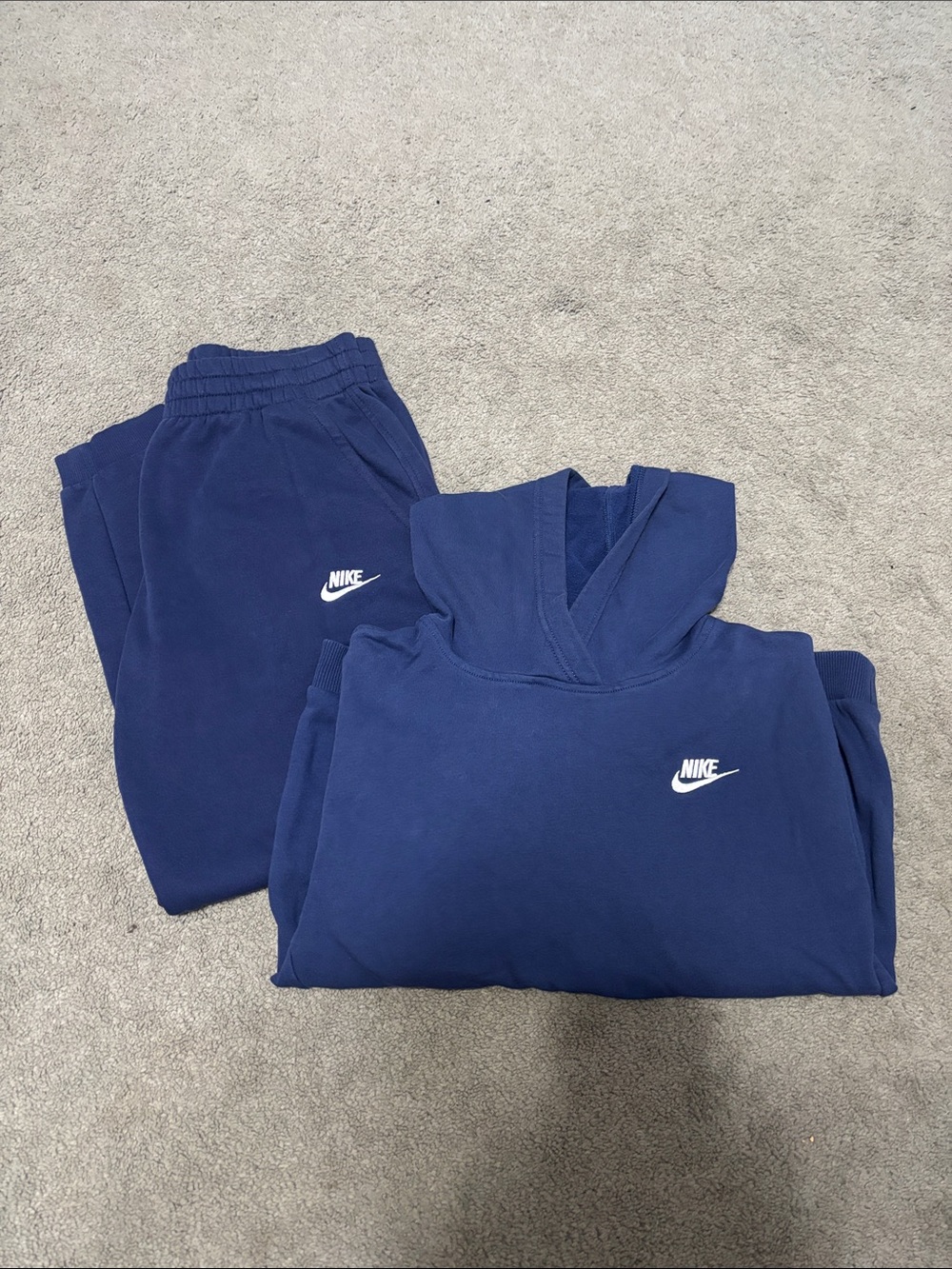 Nike Navy Blue Hoodie and Jogger Set with White Swooshes